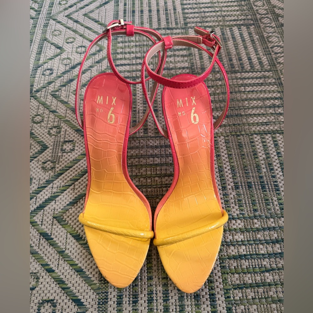 Mix No. 6 Pink and Yellow High Heeled Sandals Tropical Miami Summer VGUC